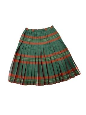 Vintage Plaid Tan Jay Green and Red Plaid Pleated Skirt